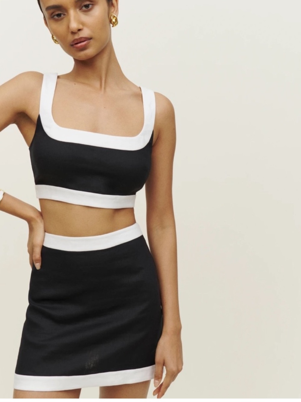Reformation Black & White Robbie Linen Skirt (Skirt Only) Sz 2- Set Retails $248 - Picture 3 of 7